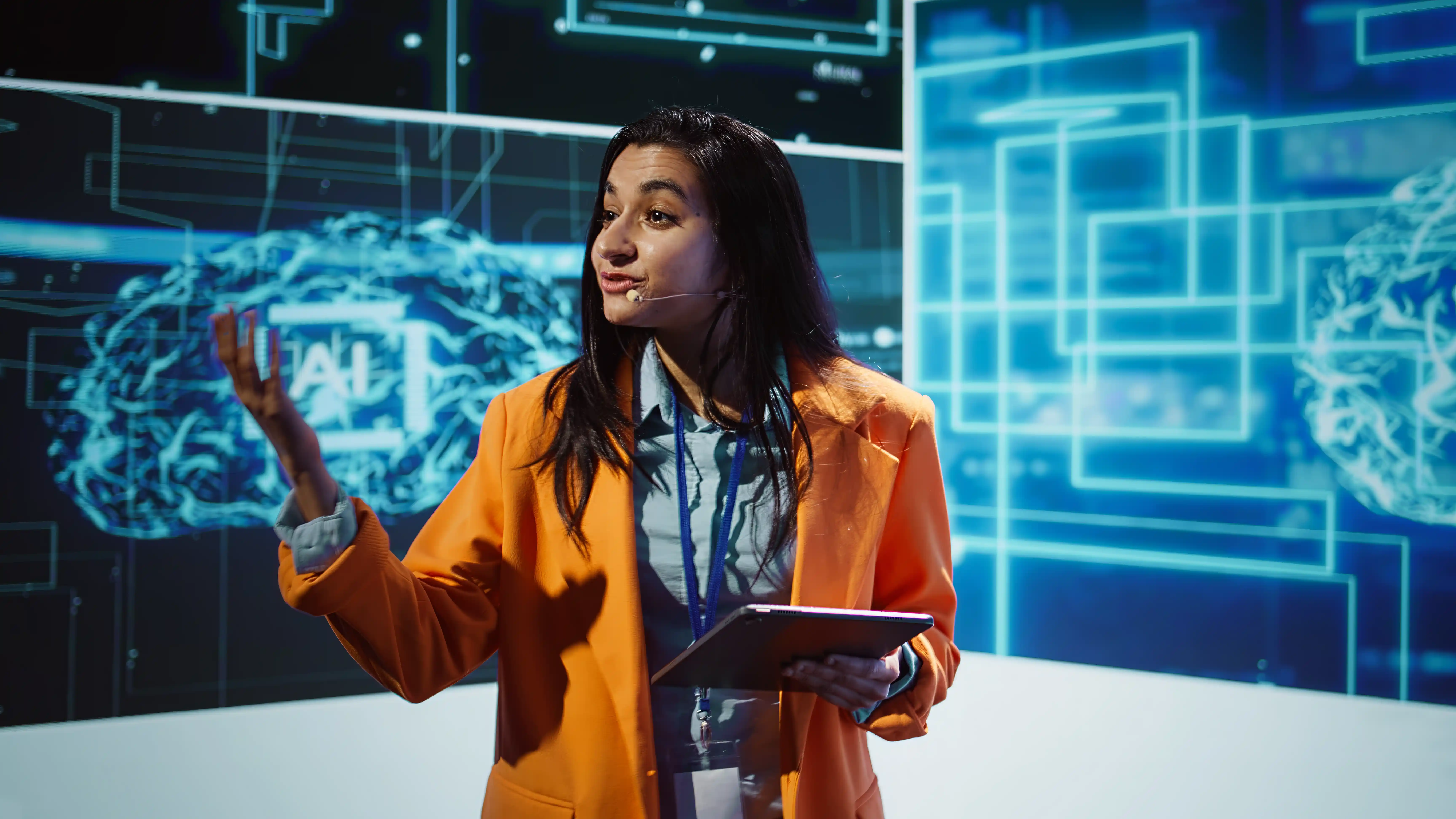 Professional presenting AI concepts